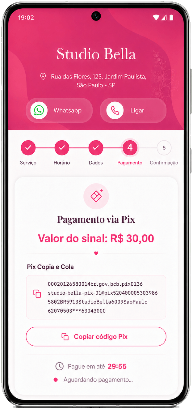 Tela de pagamento do sinal por Pix